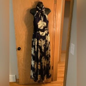 Betsy & Adam Black and Gold Floral Maxi Dress